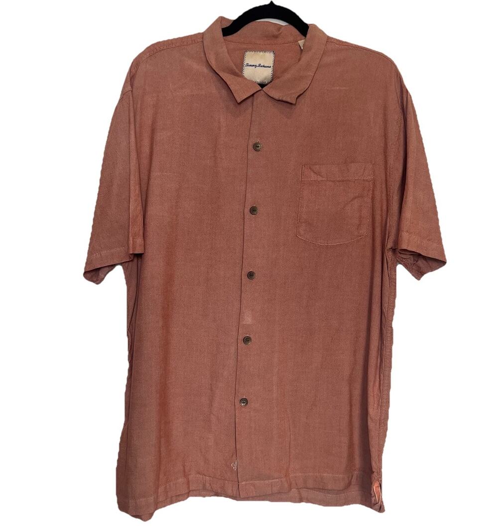 Tommy Bahama Shirt Mens Size XL Red Pink Button Up Short Sleeve 100% Silk Summer